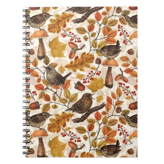 Autumn leaves, berries, mushrooms and wrens notebook (Front)
