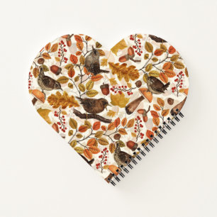 Autumn leaves, berries, mushrooms and wrens notebook