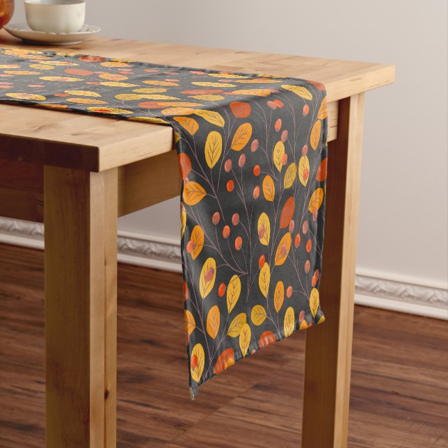 Autumn Leaves & Berries Seamless Pattern Fall  Short Table Runner (In Situ)