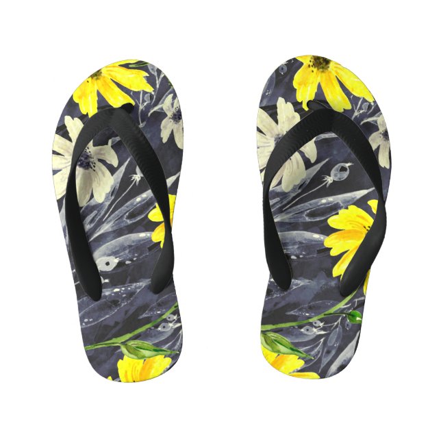 Autumn leaves, berries: watercolor pattern. kid's jandals (Footbed)