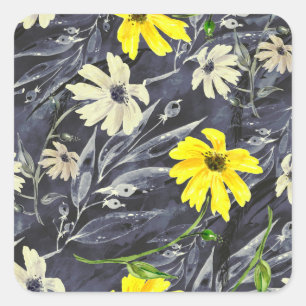 Autumn leaves, berries: watercolor pattern. square sticker