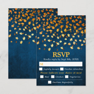 Autumn Leaves Blue Grunge Wedding Meal Choice RSVP Card