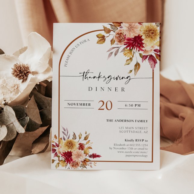Autumn Leaves Boho Arch Thanksgiving Dinner Party Invitation (Creator Uploaded)