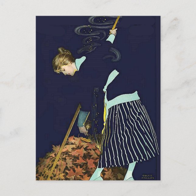 Autumn Leaves Bonfire by C Coles Phillips Postcard (Front)