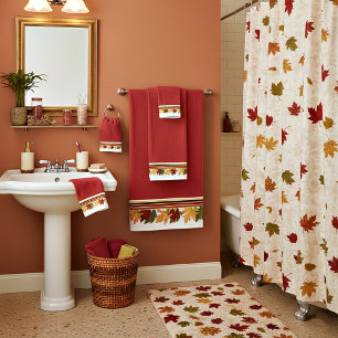Autumn leaves border bath towel set