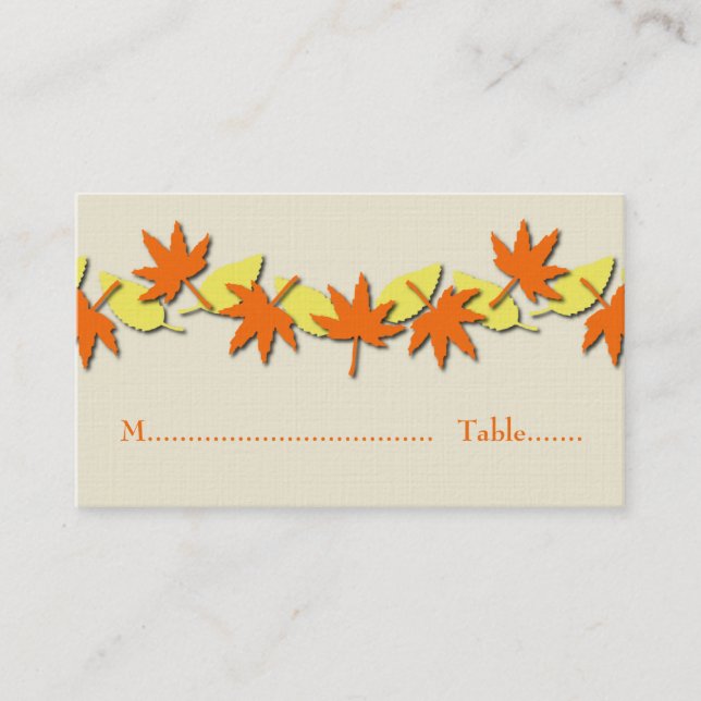 Autumn Leaves Border Place Card, Orange/Yellow Place Card (Front)