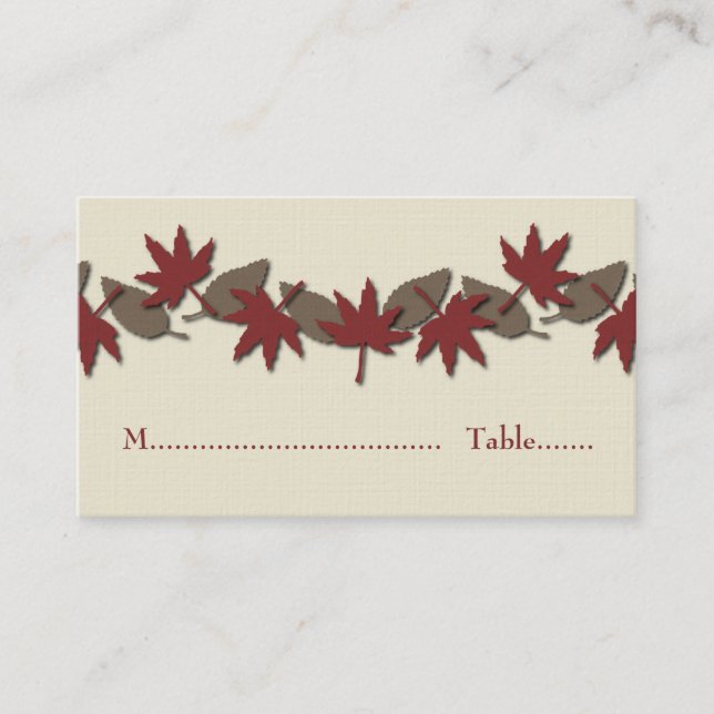 Autumn Leaves Border Place Card, Red/Brown Place Card (Front)
