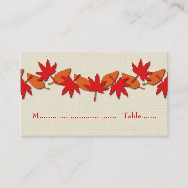Autumn Leaves Border Place Card, Red/Orange Place Card (Front)