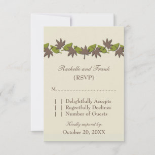 Autumn Leaves Border RSVP Card, Brown/Green Card