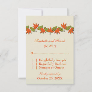 Autumn Leaves Border RSVP Card, Orange/Green Card