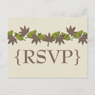 Autumn Leaves Border RSVP Postcard, Brown/Green Invitation Postcard