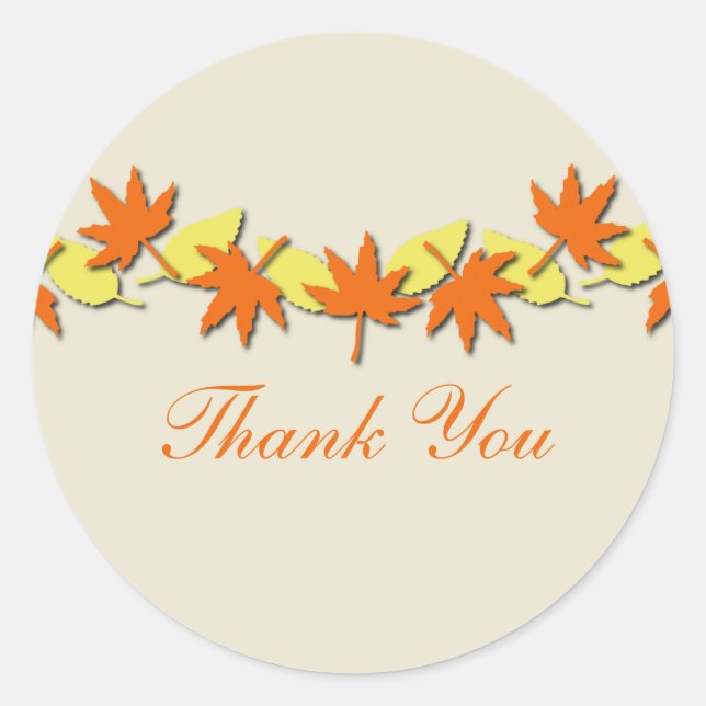 Autumn Leaves Border Stickers, Orange/Yellow Classic Round Sticker (Front)