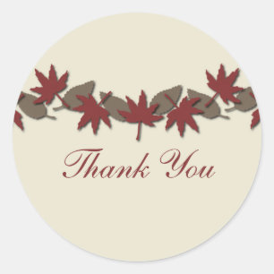 Autumn Leaves Border Stickers, Red/Brown Classic Round Sticker