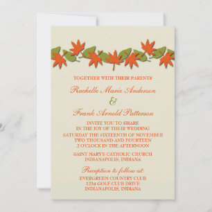 Autumn Leaves Border Wedding Invite, Orange/Green Invitation