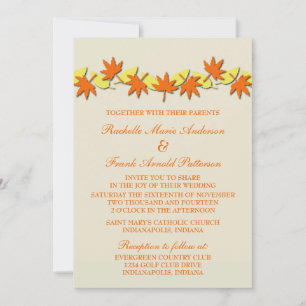 Autumn Leaves Border Wedding Invite, Orange/Yellow Invitation