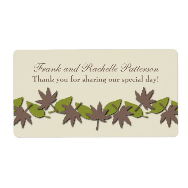 Autumn Leaves Border Wedding Labels, Brown/Green (Front)