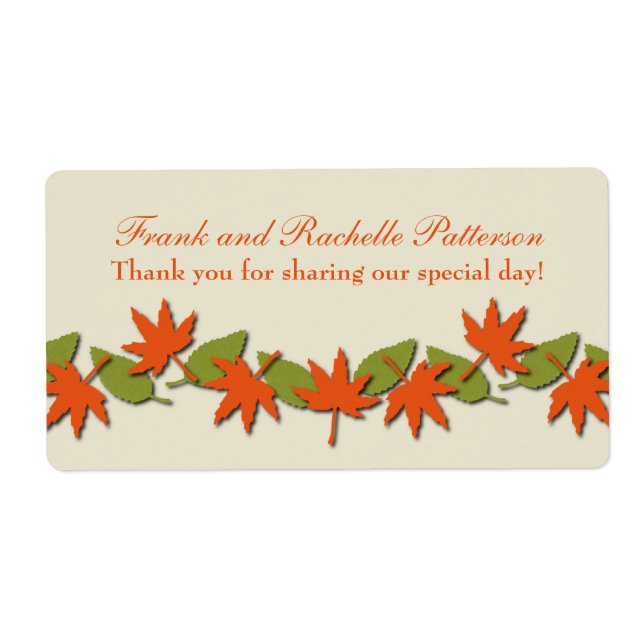 Autumn Leaves Border Wedding Labels, Orange/Green (Front)