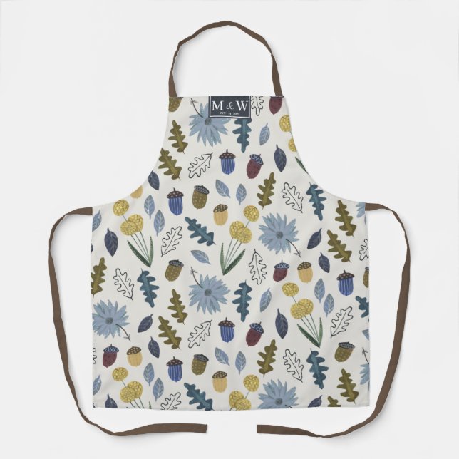 Autumn Leaves Botanical Pattern Monogram Apron (Front)