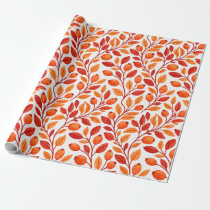 Autumn Leaves Branches Botanical Pattern Wrapping Paper