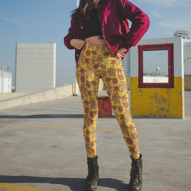 Autumn Leaves Bright Pattern Vintage Style Leggings (Creator Uploaded)