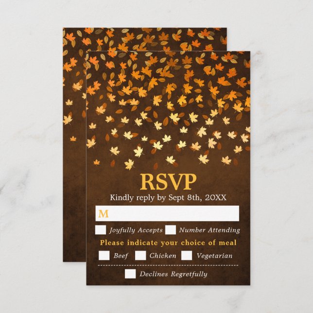 Autumn Leaves Brown Grunge Wedding Meal Choice RSVP Card (Front/Back)