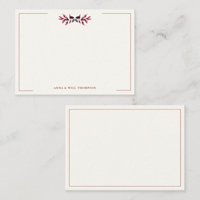 Autumn Leaves Burgundy Elegant Wedding Couple Card (Front/Back)