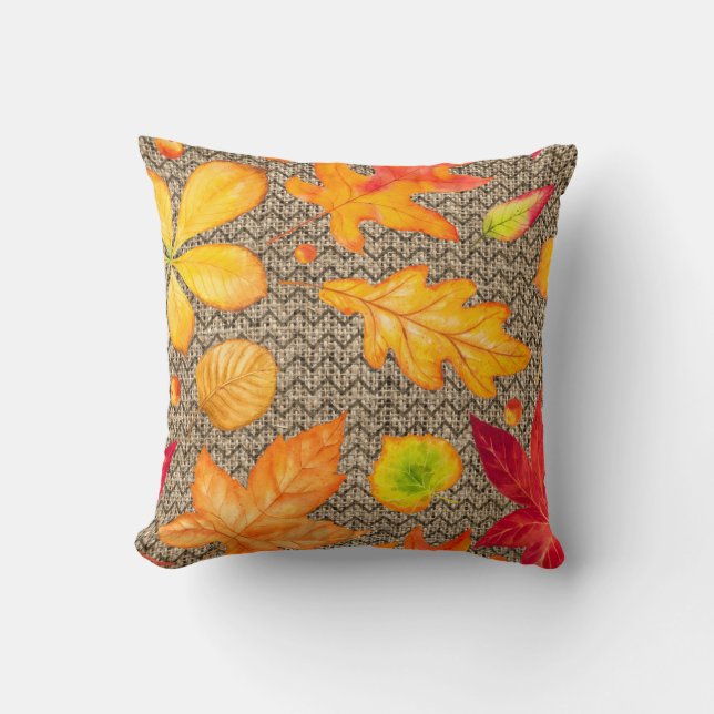 Autumn Leaves Burlap Cushion (Front)