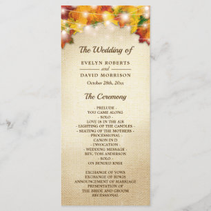 Autumn Leaves Burlap String Lights Wedding Programme