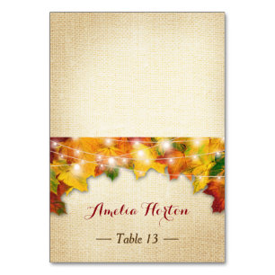Autumn Leaves Burlap Wedding Place Card