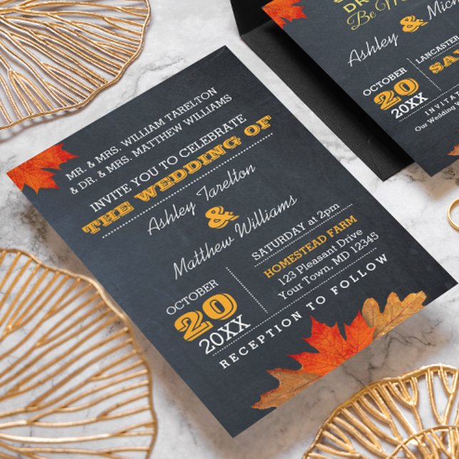 Autumn Leaves Chalkboard Wedding Invitation (Creator Uploaded)