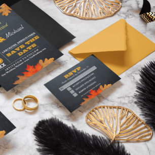 Autumn Leaves Chalkboard Wedding RSVP Card
