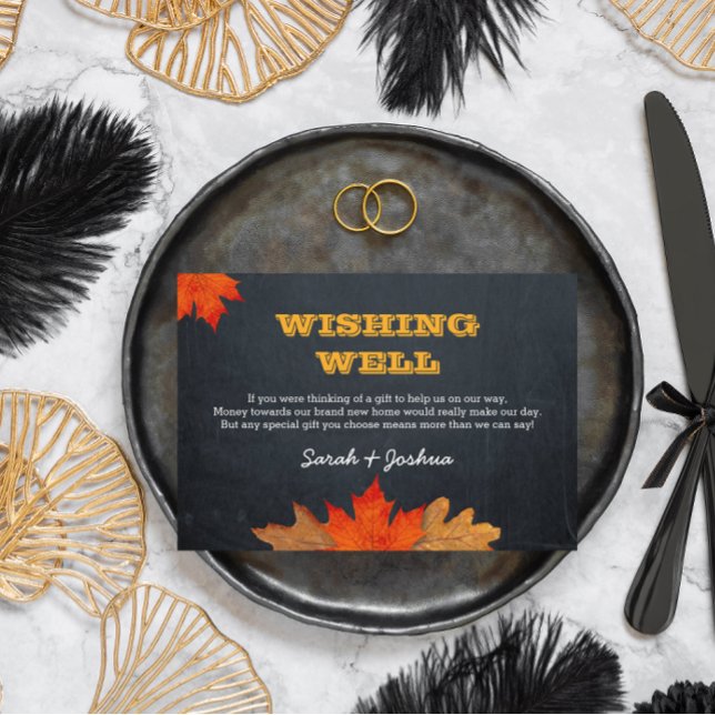 Autumn Leaves Chalkboard Wedding Wishing Well Enclosure Card (Creator Uploaded)