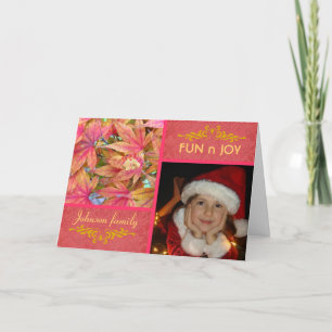 Autumn leaves christmas photo pink  holiday card