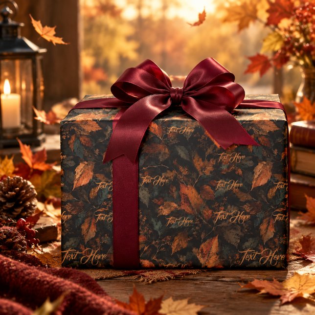 Autumn Leaves Colourful Custom Text Pattern Wrapping Paper (Autumn Leaves Colorful Custom Text Pattern Wrapping Paper)