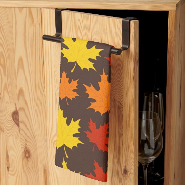 Autumn Leaves Colourful Pattern Tea Towel (Thirds Fold)