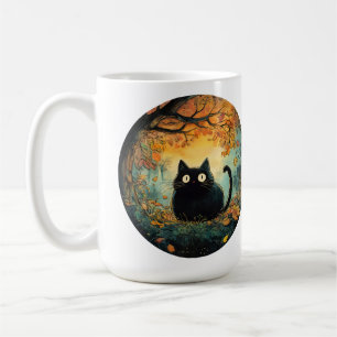 Autumn leaves cosy fall black cat in the magic for coffee mug
