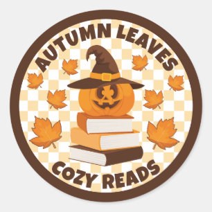 Autumn Leaves Cosy Reads Fall Pumpkin Book Lover Classic Round Sticker