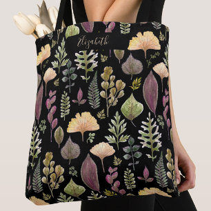 Autumn Leaves Custom Name Burgundy Tote Bag