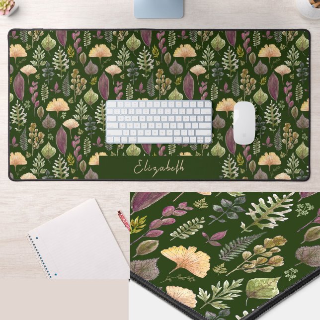 Autumn Leaves Custom Name Green Desk Mat (Creator Uploaded)
