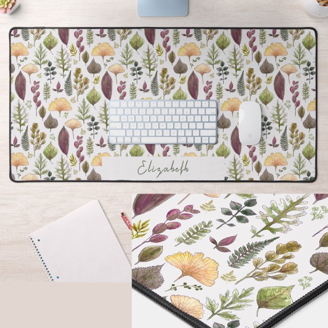 Autumn Leaves Custom Name White Desk Mat (Creator Uploaded)