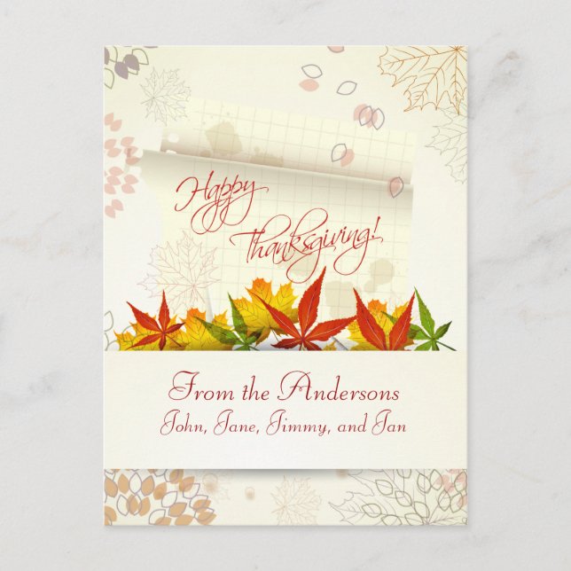 Autumn Leaves Customisable Thanksgiving Postcard (Front)