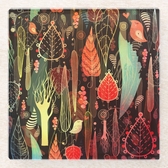 Autumn leaves: dark seamless pattern. glass coaster (Front)