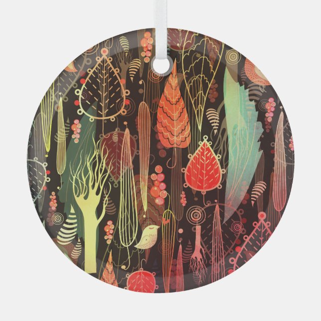 Autumn leaves: dark seamless pattern. glass tree decoration (Front)