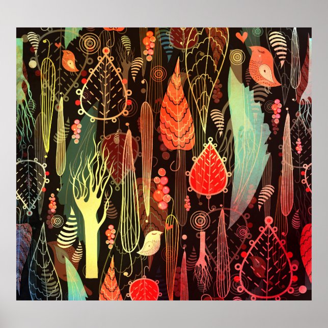 Autumn leaves: dark seamless pattern. poster (Front)