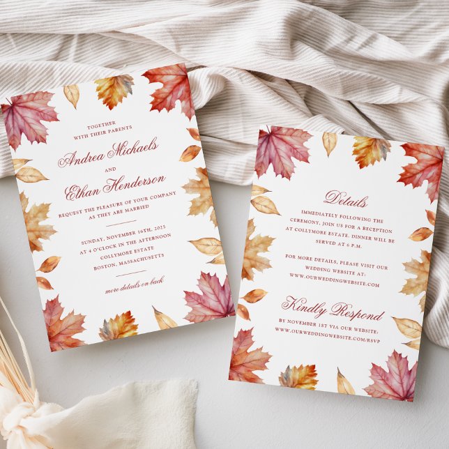 Autumn Leaves Double-Sided Wedding Invitation (Creator Uploaded)
