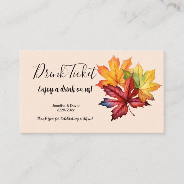 Autumn Leaves Drink Ticket Enclosure Card (Front)