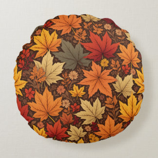 Autumn Leaves Elegance Round Cushion