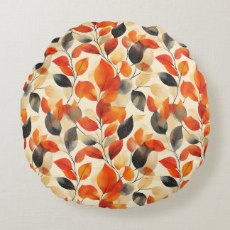 Autumn Leaves Elegance Seamless Pattern Round Cushion