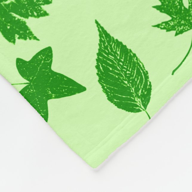 Autumn leaves - emerald and lime green fleece blanket (Corner)