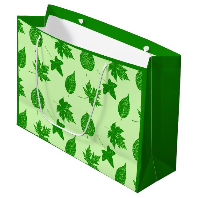 Autumn leaves - emerald and lime green large gift bag (Front Angled)